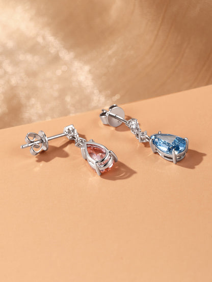 Back view of pear diamond drop earrings showing claw setting and butterfly push back