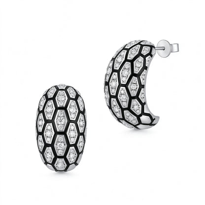 DANFÉE Écaille lab-grown diamond black enamel snake-scale dome earrings in 18K white gold on white