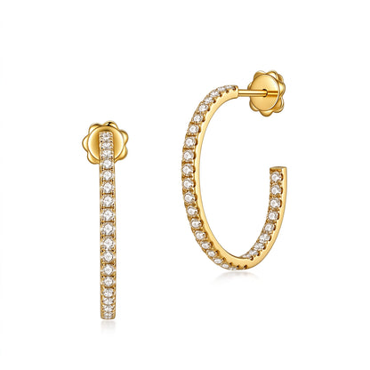DANFÉE Éclat inside-out lab-grown diamond hoop earrings in 18K yellow gold, front and side view on white