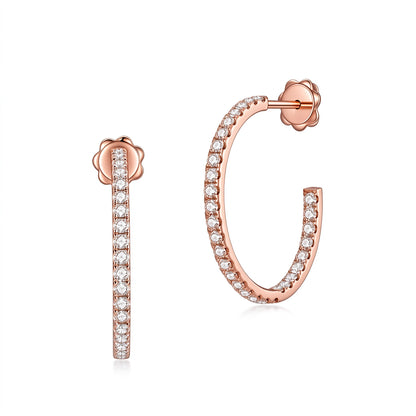 Inside-out lab-grown diamond open hoop earrings in 18K rose gold on white