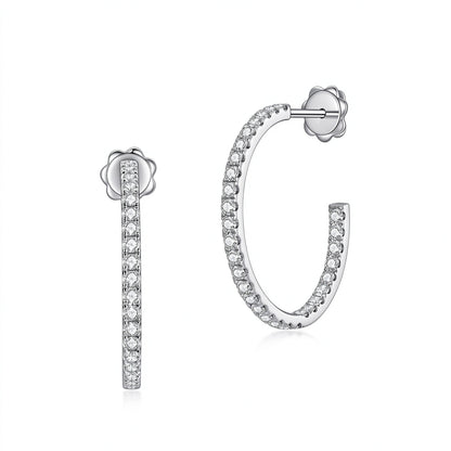 Inside-out lab-grown diamond open hoop earrings in 18K white gold on white