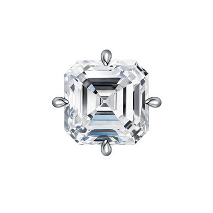 1 carat Asscher-cut lab-grown diamond stud in 18K white gold with four compass prongs, front view on white