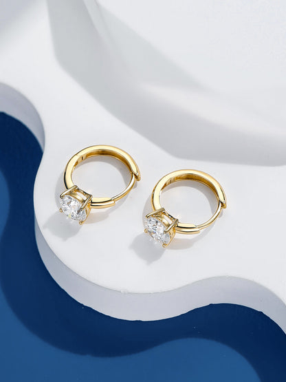 DANFÉE Étoile Solitaire round lab-grown diamond huggie earrings, lifestyle, 1 carat total, D-E VS