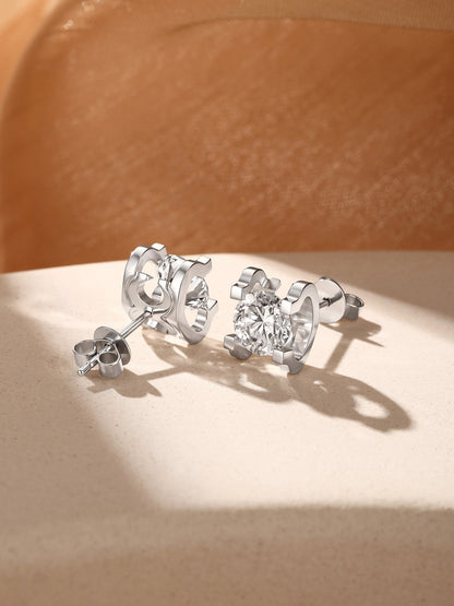 Lab-grown diamond solitaire stud earrings with 18K gold butterfly backs
