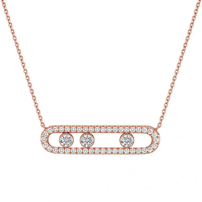 DANFÉE paperclip sliding pavé lab-grown diamond necklace in 18K rose gold, front view