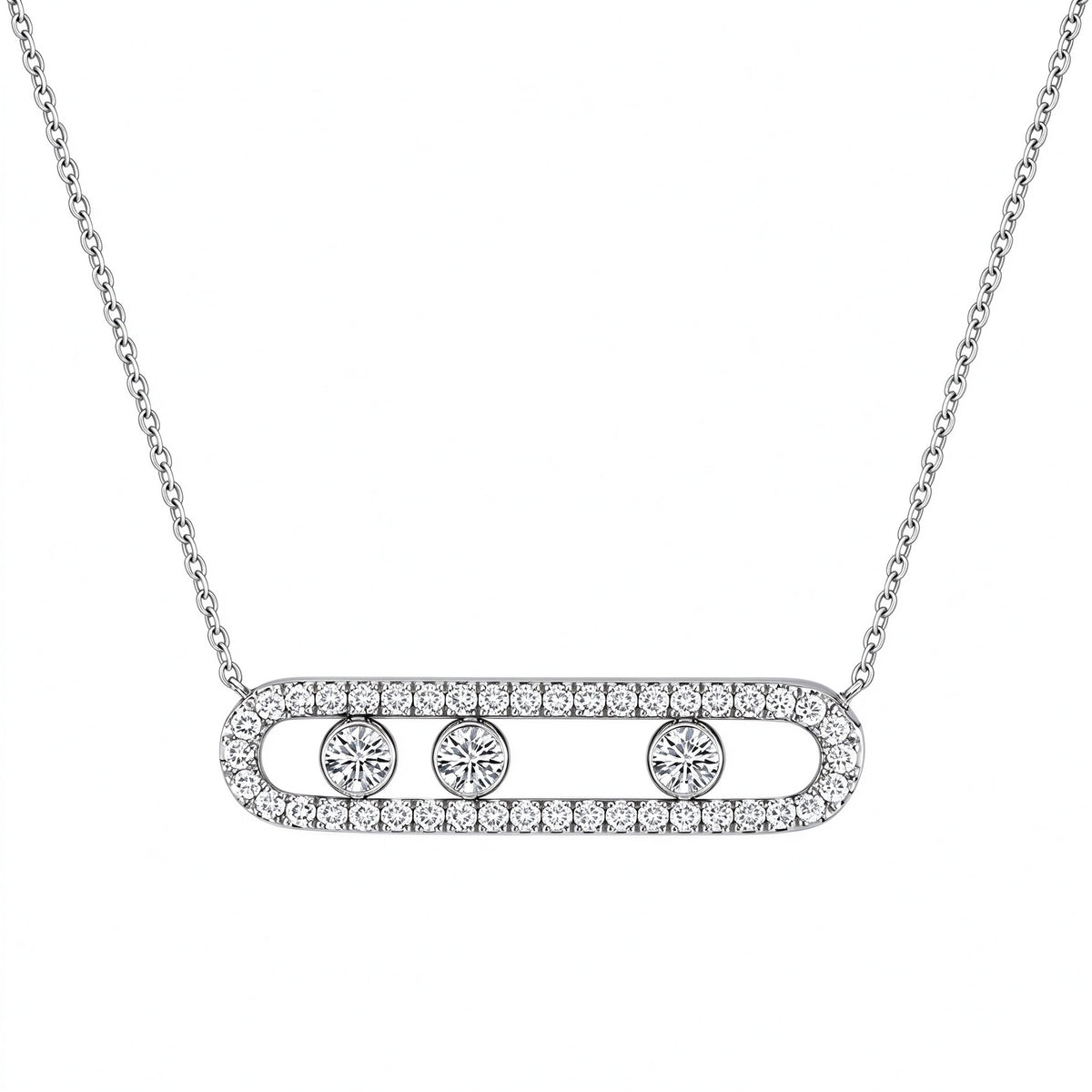 DANFÉE paperclip sliding pavé lab-grown diamond necklace in 18K white gold, front view