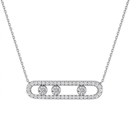 DANFÉE paperclip sliding pavé lab-grown diamond necklace in 18K white gold, front view