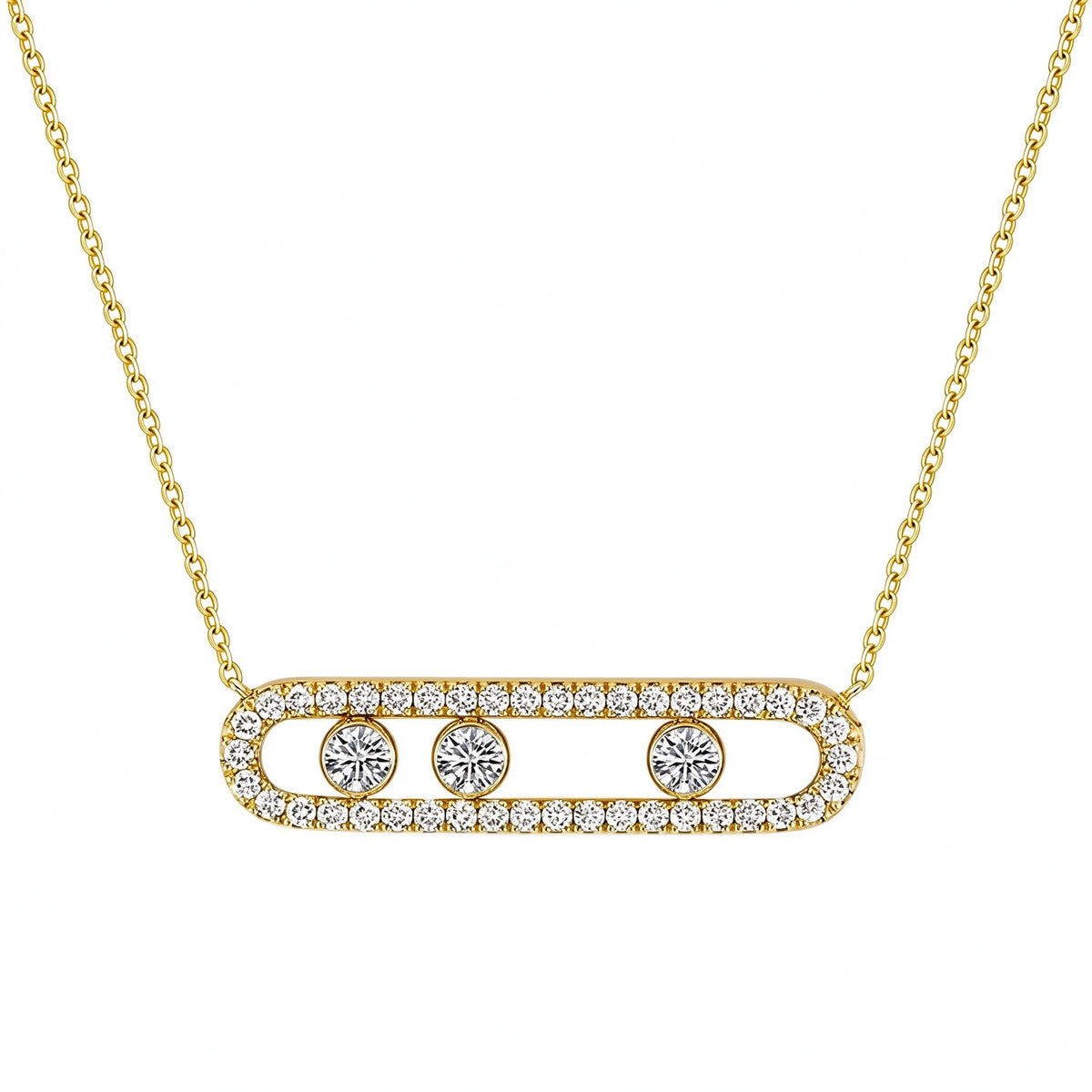 DANFÉE paperclip sliding pavé lab-grown diamond necklace in 18K yellow gold, front view