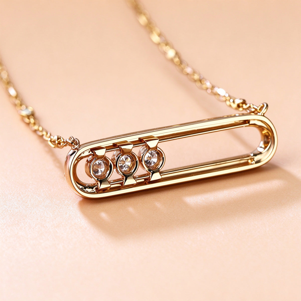 DANFÉE paperclip sliding diamond necklace, back view of bezel settings