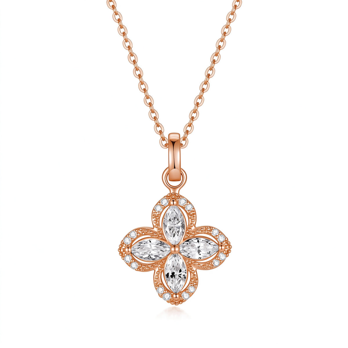 DANFÉE Kaleidoscope spinning clover lab-grown diamond necklace in 18K rose gold, front view