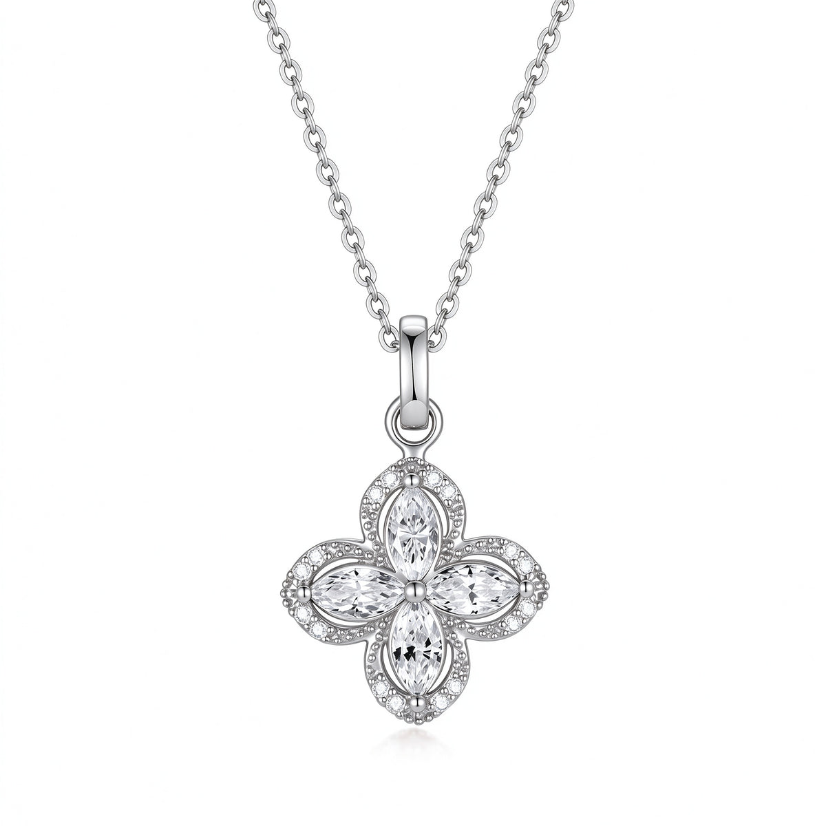 DANFÉE Kaleidoscope spinning clover lab-grown diamond necklace in 18K white gold