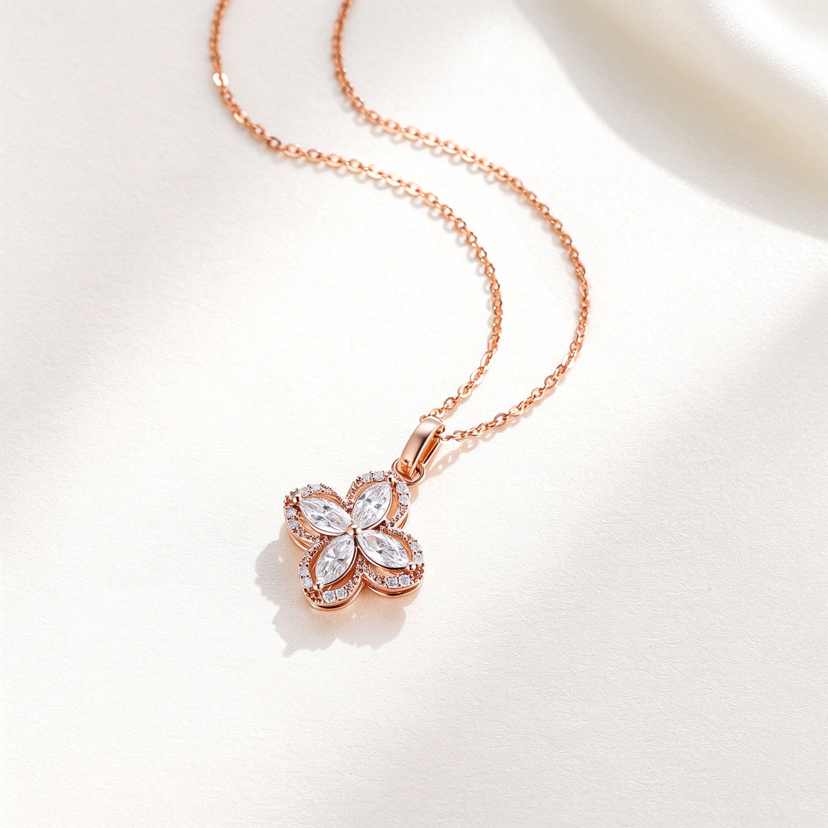 DANFÉE Kaleidoscope clover lab-grown diamond necklace on ivory silk