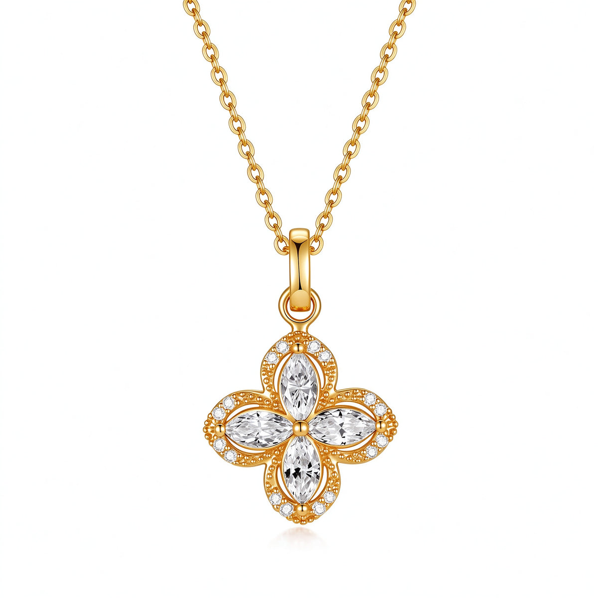 DANFÉE Kaleidoscope spinning clover lab-grown diamond necklace in 18K yellow gold, front view