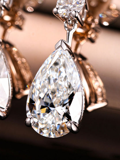 Close-up of the 2-carat pear-cut lab-grown diamond drop held in white gold claws