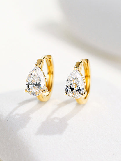 Pear-cut lab-grown diamond huggie hoop earrings, 18K gold, three-prong setting
