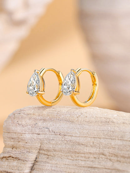 18K gold pear diamond huggie hoops with hinged closure