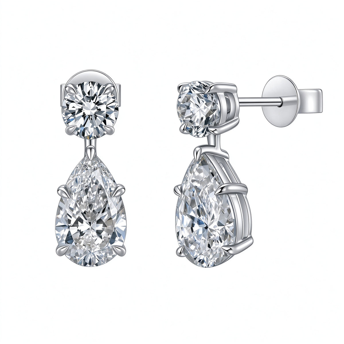 DANFÉE Larme pear and round lab-grown diamond drop earrings in 18K white gold, 2 carat total