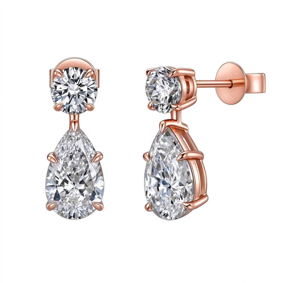 DANFÉE Larme pear and round lab-grown diamond drop earrings in 18K rose gold, 2 carat total