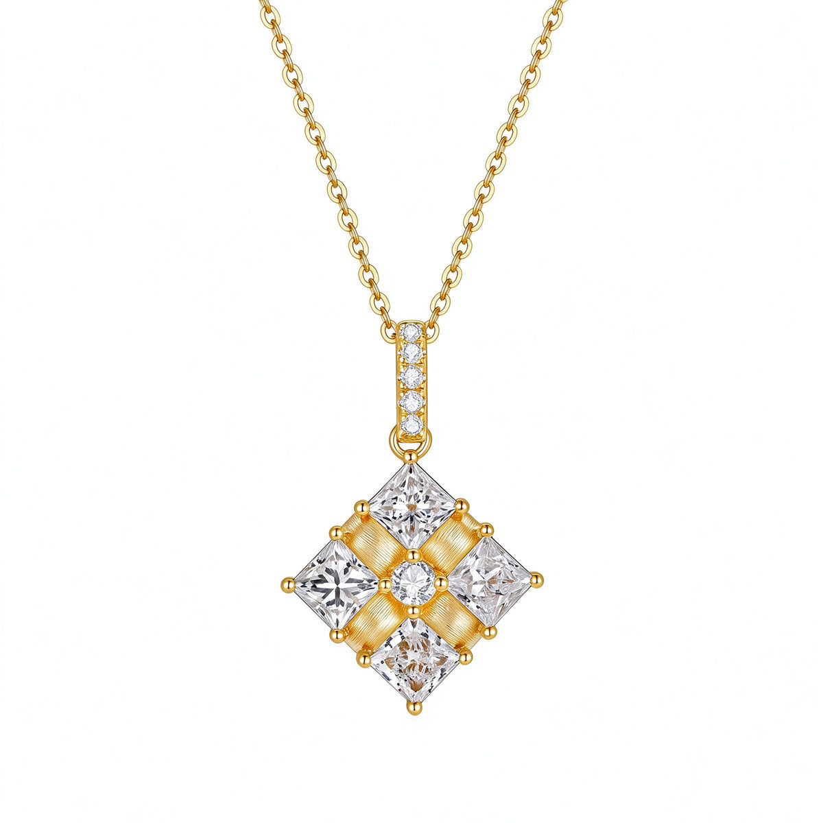 Ribbon Box lab-grown diamond pendant necklace in 18K yellow gold, front view