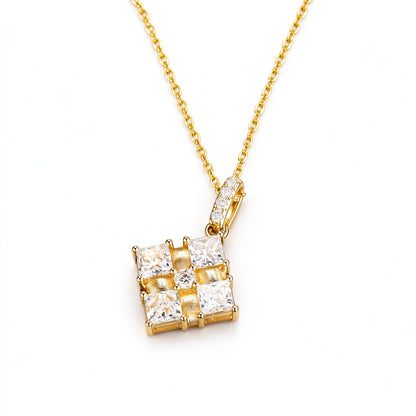 Ribbon Box lab-grown diamond pendant in 18K yellow gold, angled view