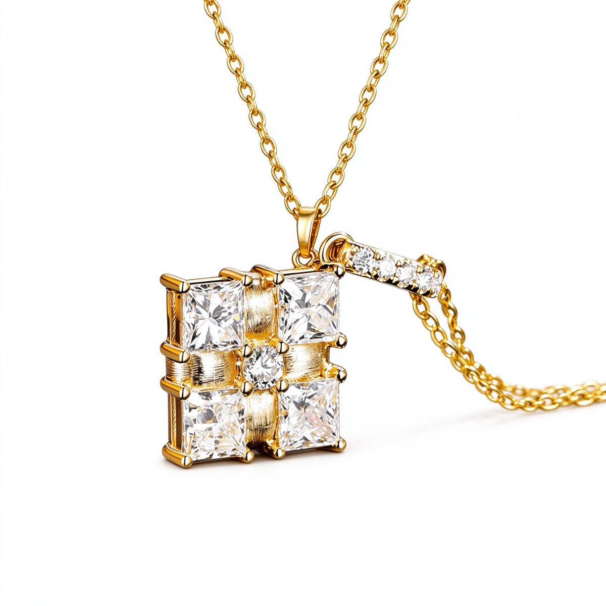 Ribbon Box pendant with pavé-set diamond bail in 18K yellow gold