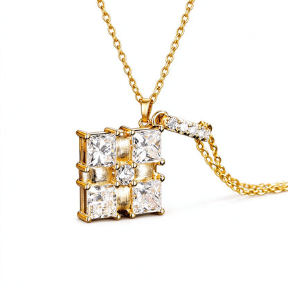 Ribbon Box pendant with pavé-set diamond bail in 18K yellow gold