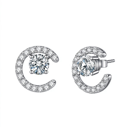 DANFÉE Lune two-way lab-grown diamond stud earrings with crescent pavé jacket in PT950 platinum, white background