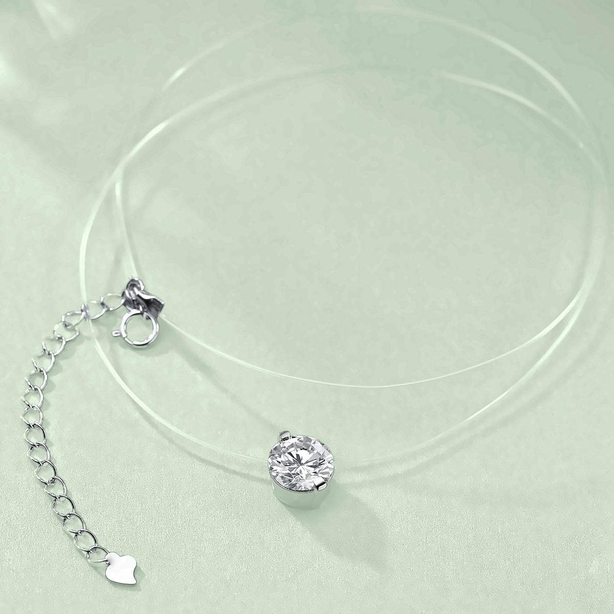 DANFÉE PT950 platinum floating diamond necklace with clear illusion line and extender chain