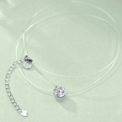 DANFÉE PT950 platinum floating diamond necklace with clear illusion line and extender chain