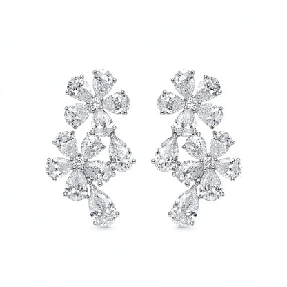 DANFÉE Myosotis pear-cut lab-grown diamond double-flower drop earrings in 14K white gold on white