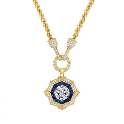 DANFÉE vintage octagon halo lab-grown diamond pendant necklace in 18K yellow gold with rope chain, front view