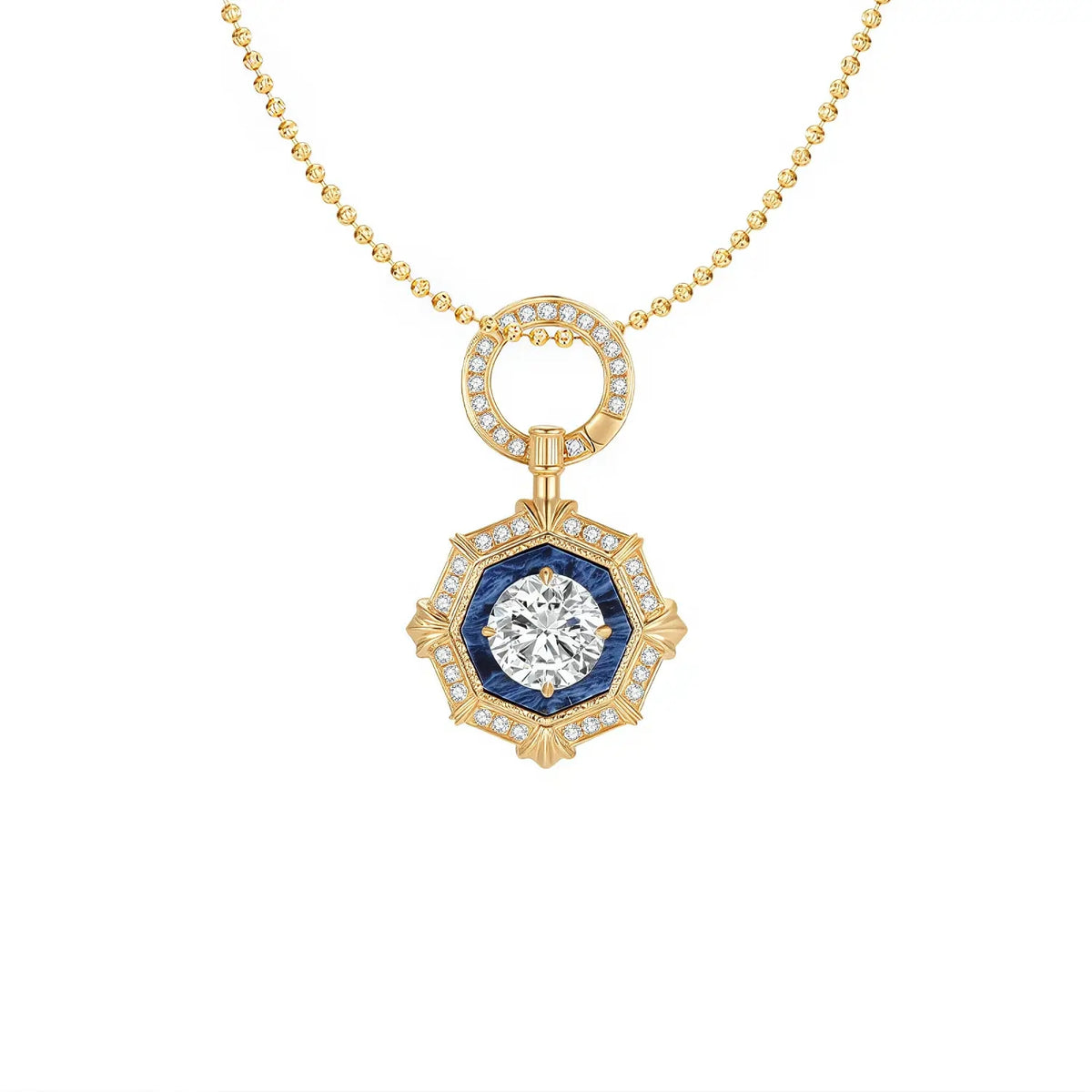 DANFÉE octagon halo lab-grown diamond necklace, 1 carat, 18K gold ball chain