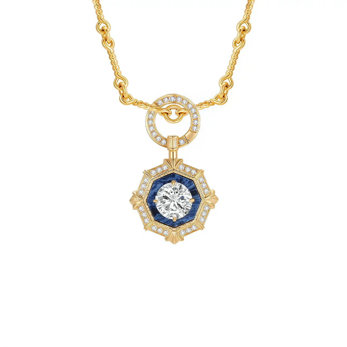 DANFÉE octagon halo lab-grown diamond necklace, 1 carat, 18K gold bamboo chain