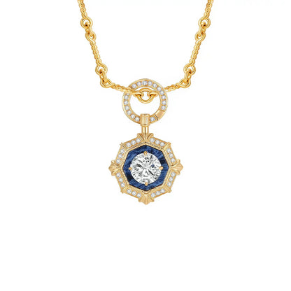 DANFÉE octagon halo lab-grown diamond necklace, 1 carat, 18K gold bamboo chain