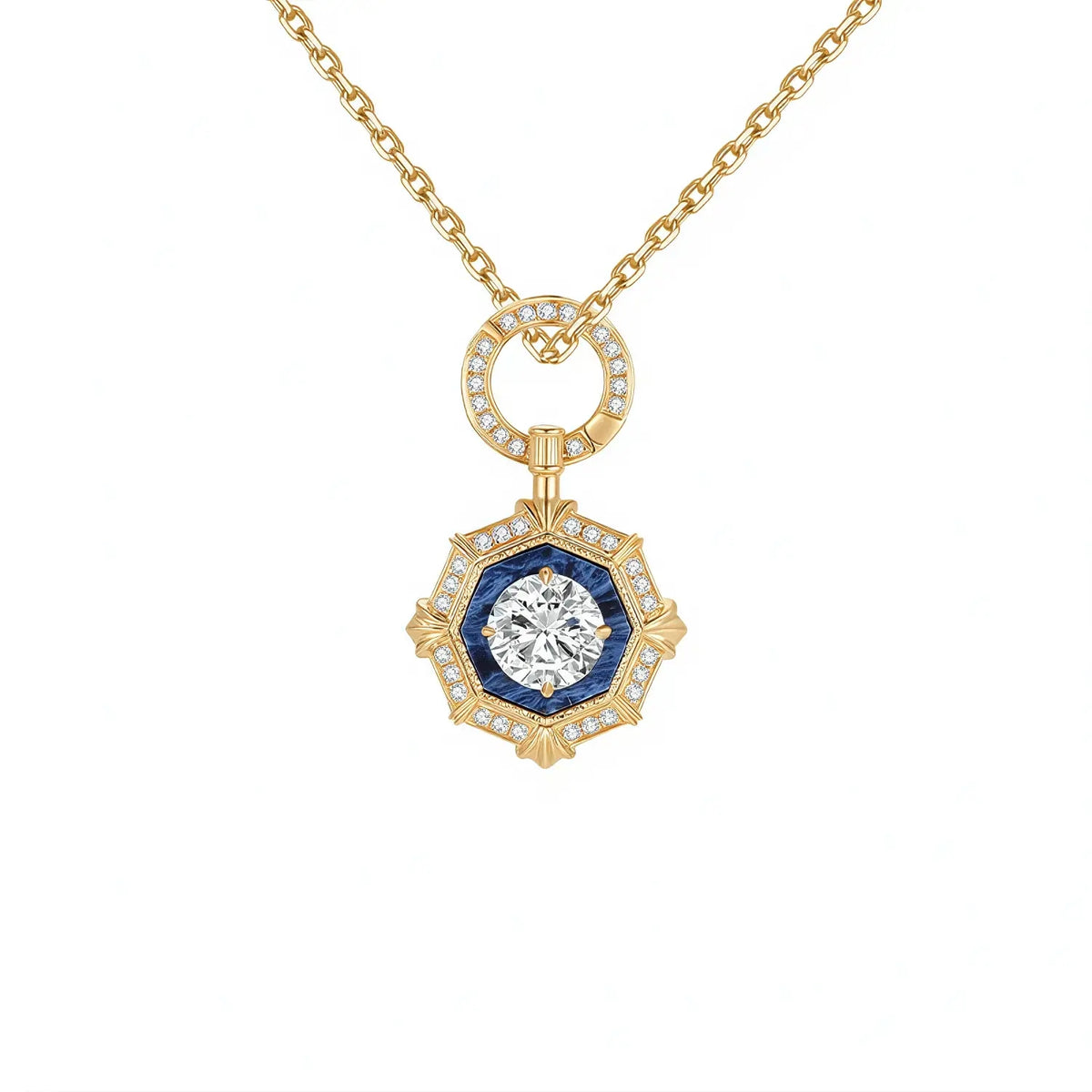 DANFÉE octagon halo lab-grown diamond necklace, 1 carat, 18K gold cable chain