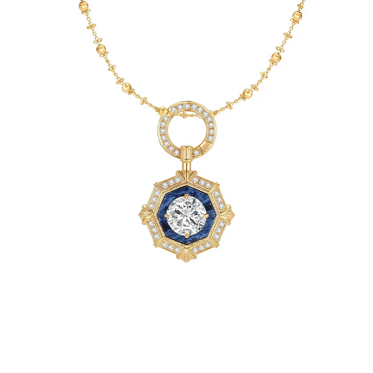 DANFÉE octagon halo lab-grown diamond necklace, 1 carat, 18K gold fairy chain