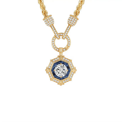 DANFÉE octagon halo lab-grown diamond necklace, 1 carat, 18K gold rope chain with pavé enhancer clasp