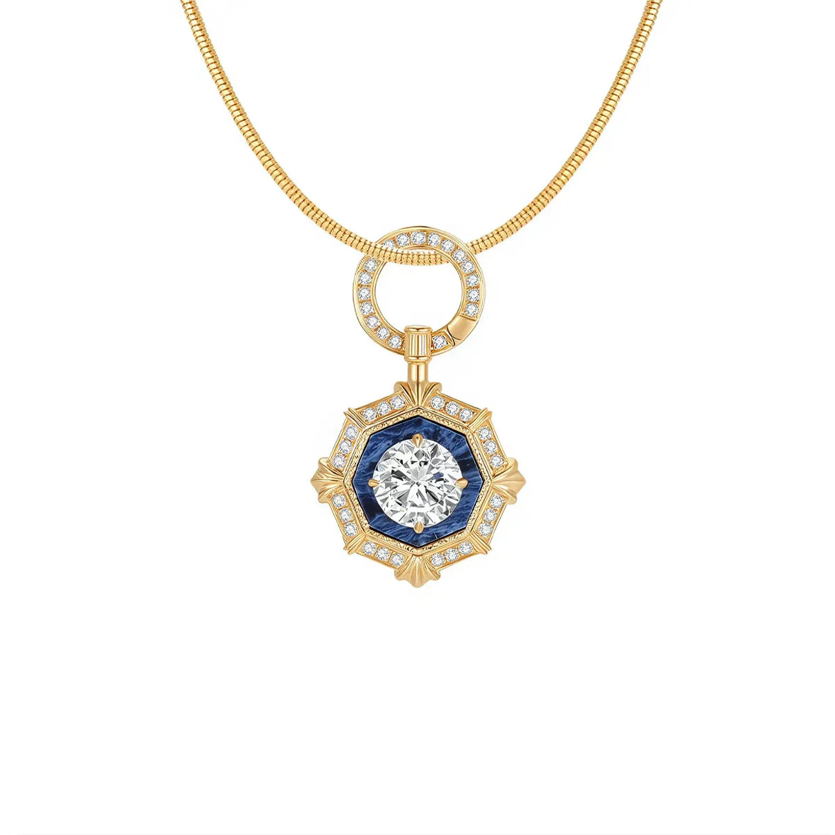 DANFÉE octagon halo lab-grown diamond necklace, 1 carat, 18K gold snake chain