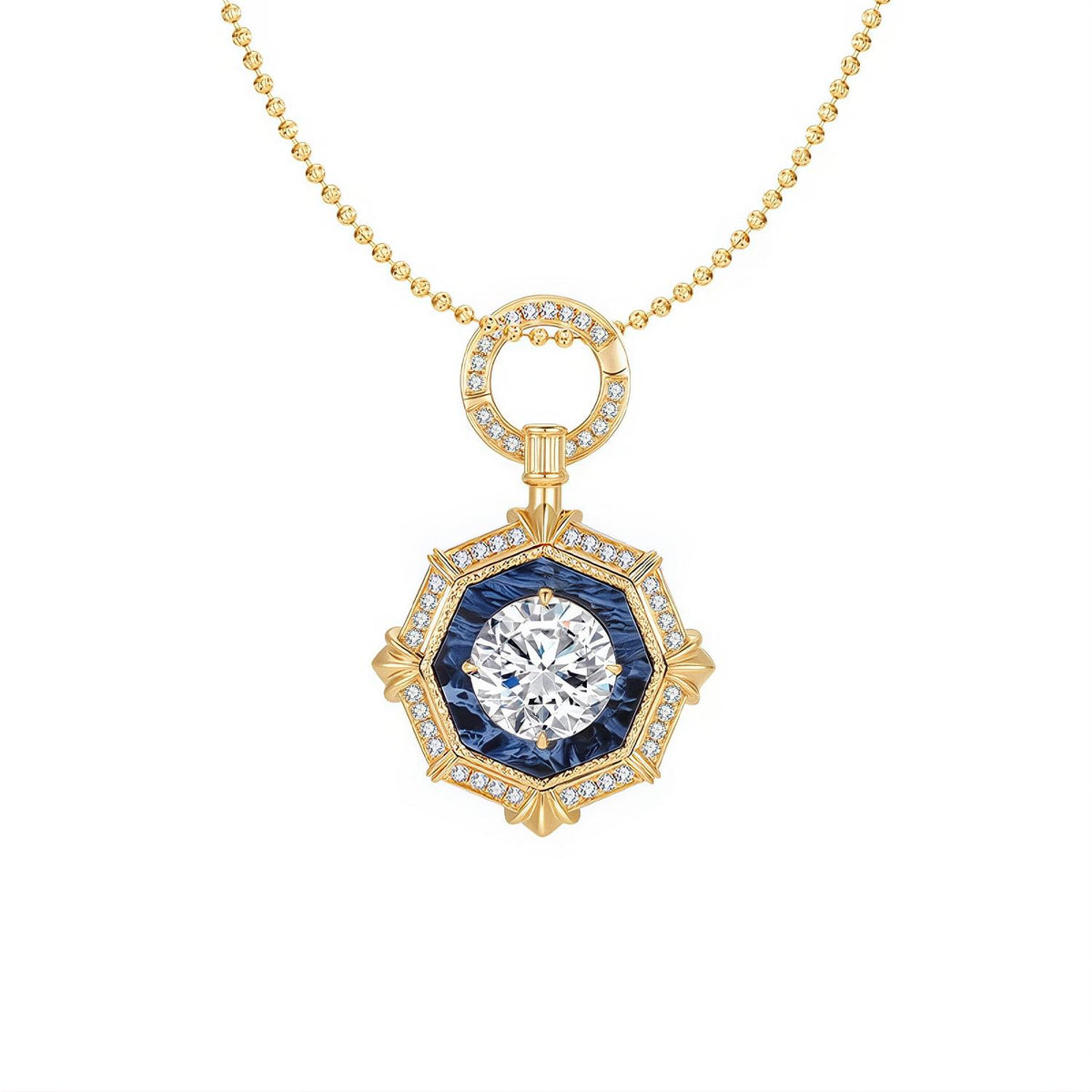 DANFÉE octagon halo lab-grown diamond necklace, 2 carat, 18K gold ball chain