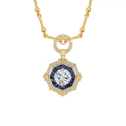 DANFÉE octagon halo lab-grown diamond necklace, 2 carat, 18K gold bamboo chain