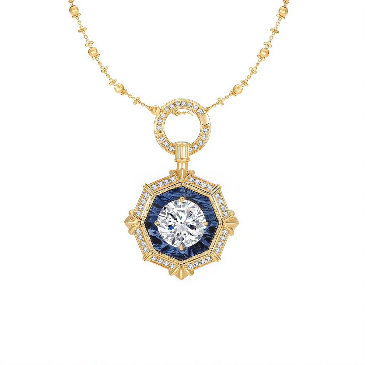 DANFÉE octagon halo lab-grown diamond necklace, 2 carat, 18K gold fairy chain