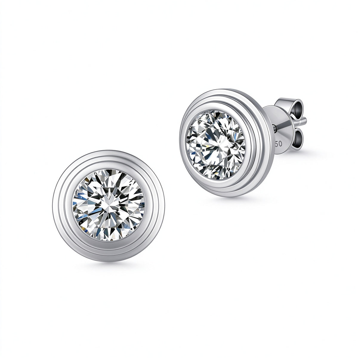 DANFÉE Orbite round lab-grown diamond bezel stud earrings in 18K white gold