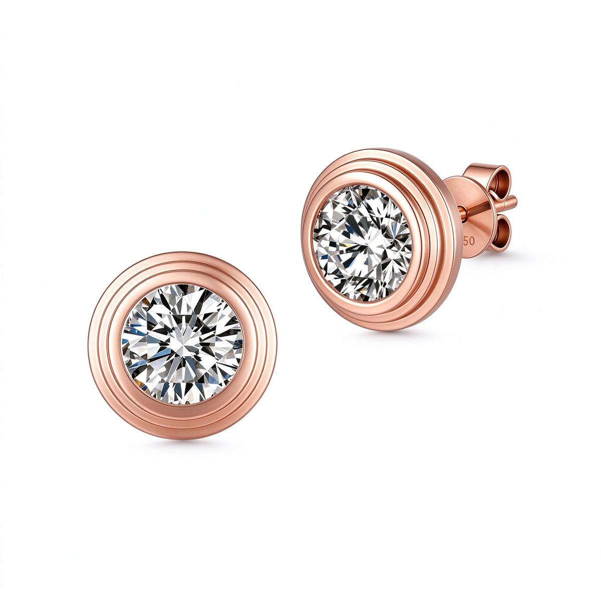 DANFÉE Orbite round lab-grown diamond bezel stud earrings in 18K rose gold