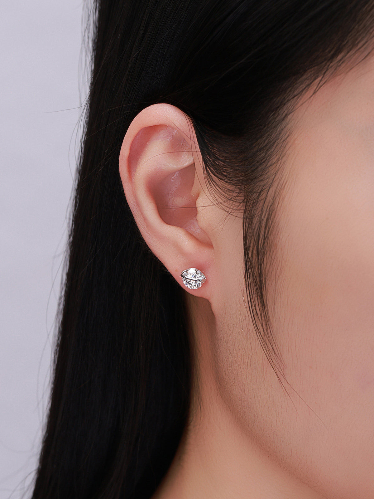 DANFÉE Orbite lab-grown diamond solitaire stud earrings, on model