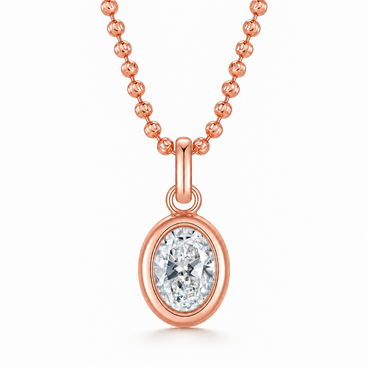 DANFÉE oval bezel lab-grown diamond necklace in 18K rose gold on white