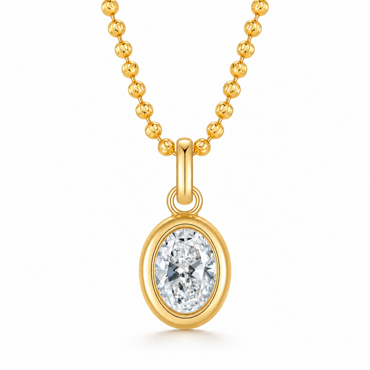 DANFÉE oval bezel lab-grown diamond necklace in 18K yellow gold on white, front view