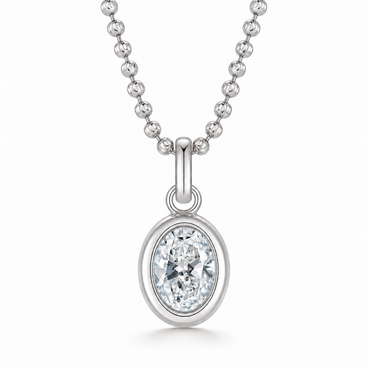DANFÉE oval bezel lab-grown diamond necklace in 18K white gold on white
