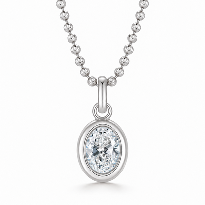 DANFÉE oval bezel lab-grown diamond necklace in 18K white gold on white