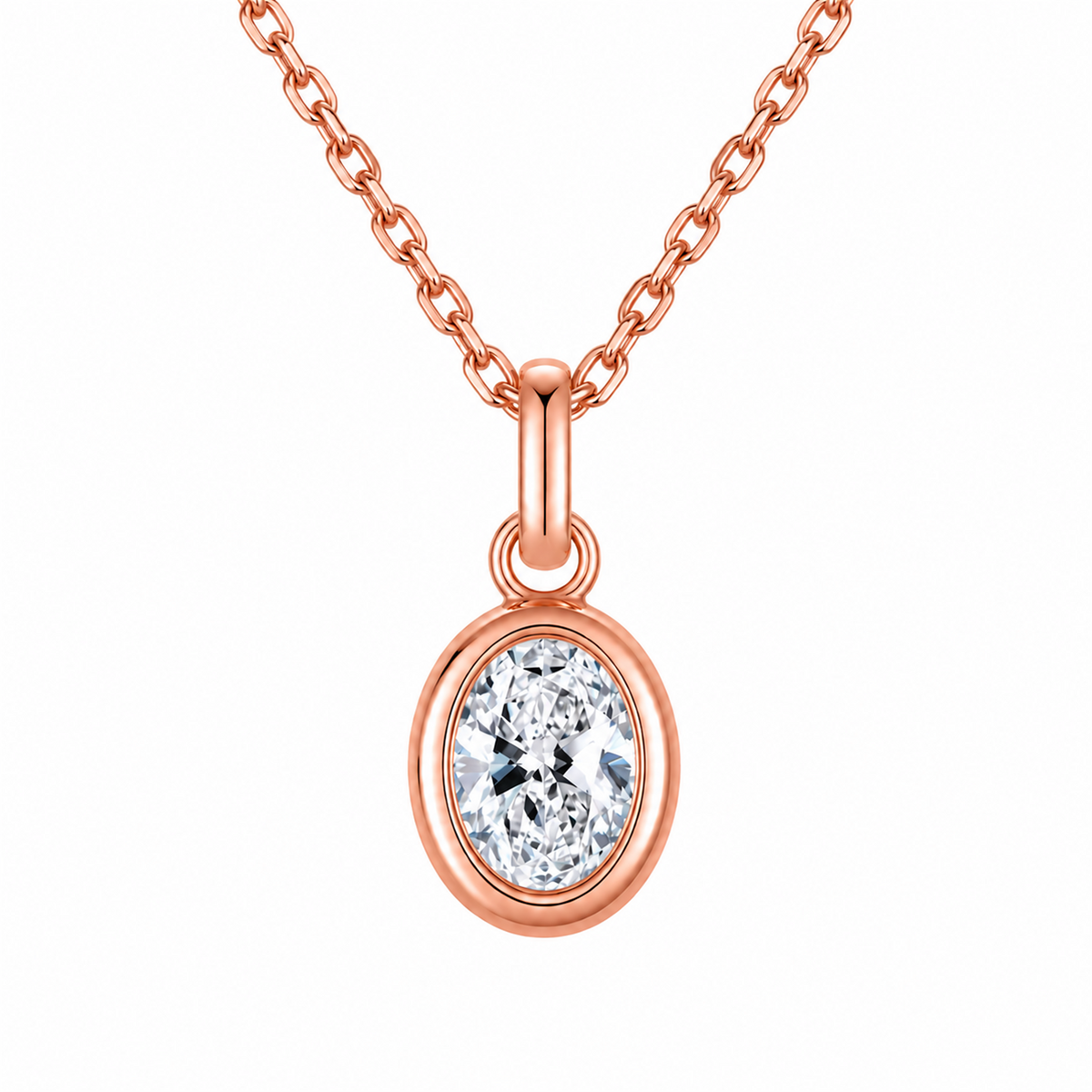 DANFÉE oval bezel necklace, Oval Cable Chain, 18K rose gold