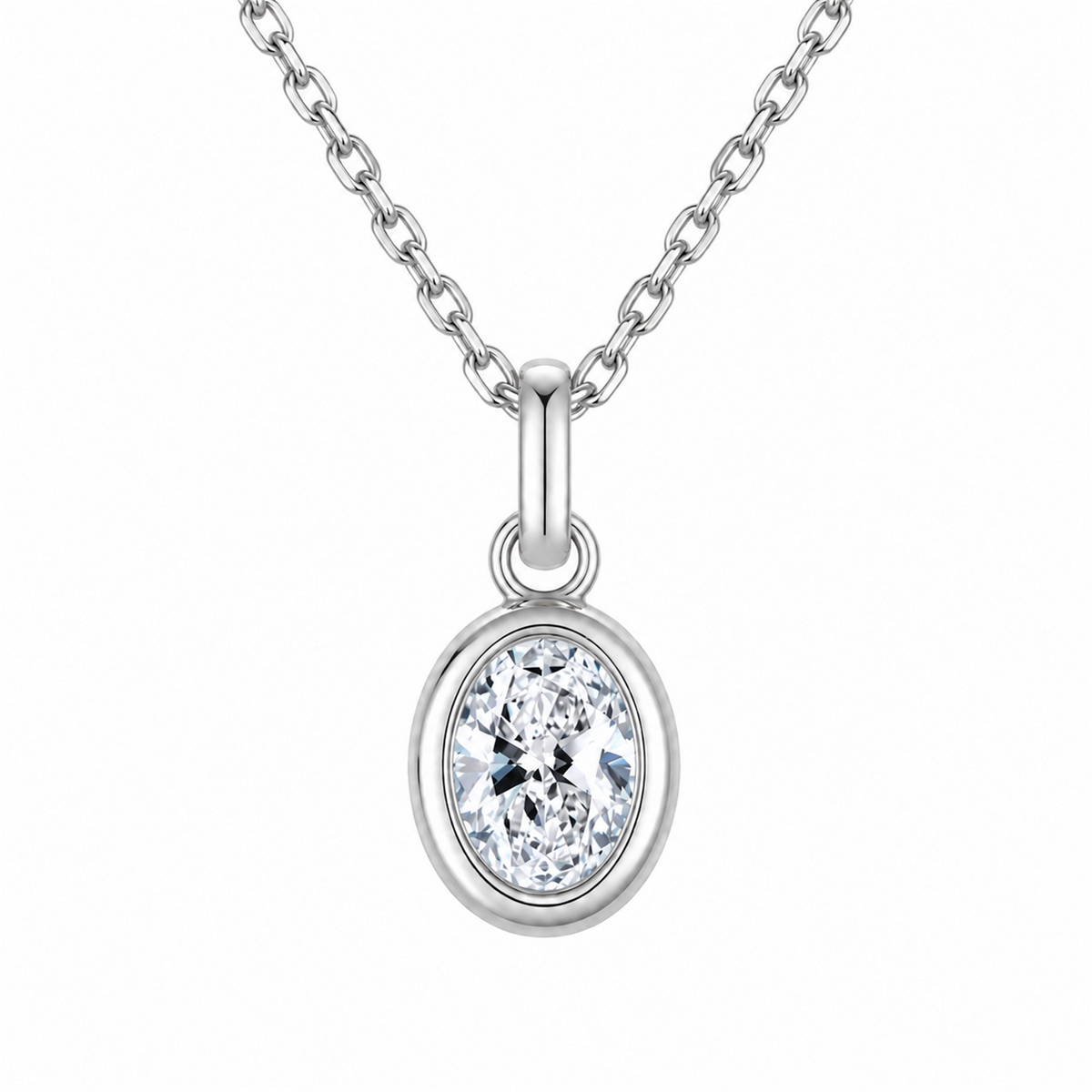 DANFÉE oval bezel necklace, Oval Cable Chain, 18K white gold color; also used for PT950 platinum